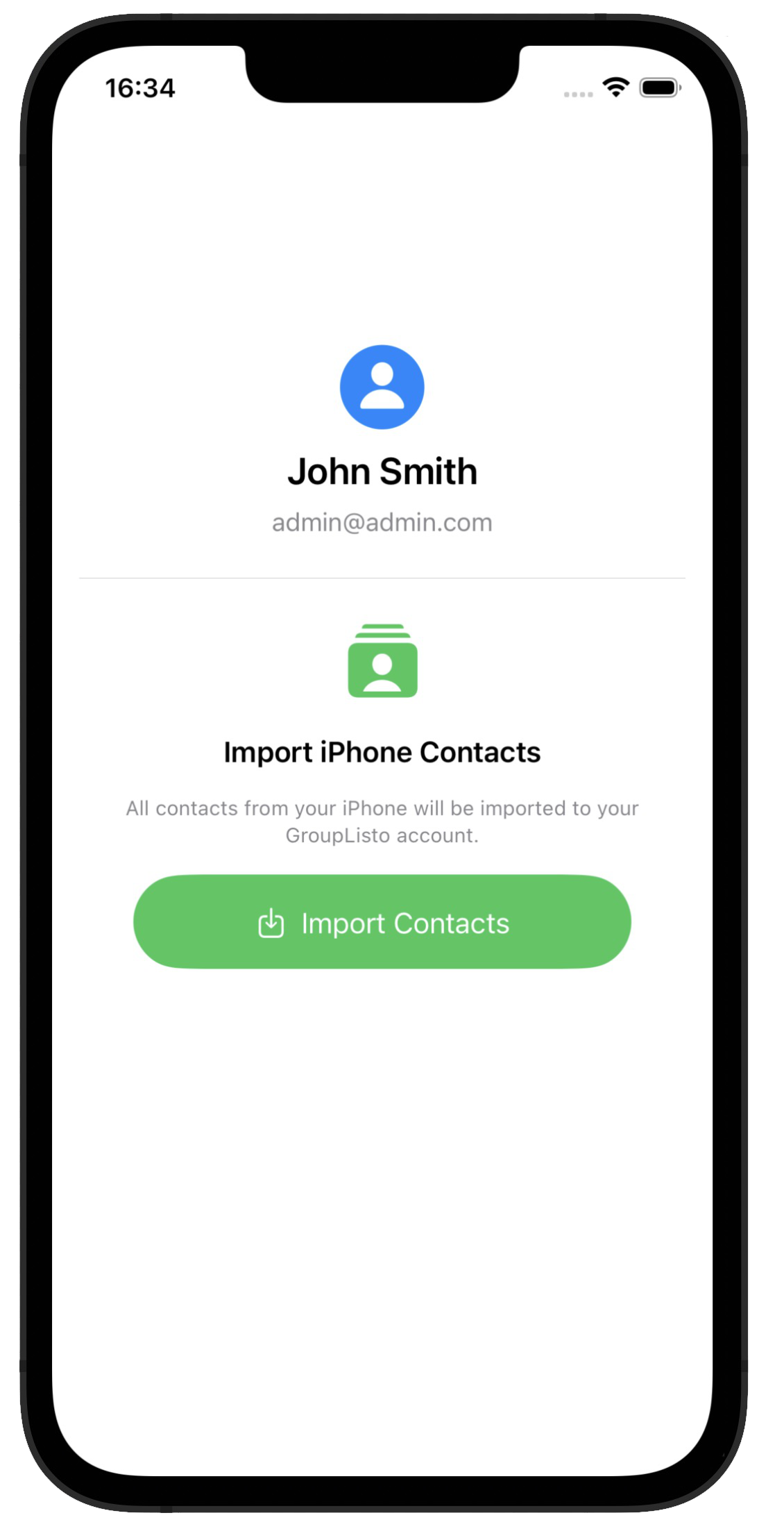 GroupListo iOS App – Import Contacts from iPhone